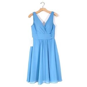 NWT Azazie Kyla A-Line Pleated Chiffon Knee-Length Dress Steel Blue Bridesmaid 6
